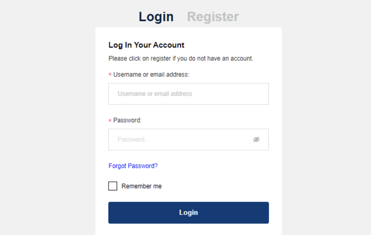 Enter your credentials and click the blue Login button. Once you have logged in, you have successfully created and confirmed your account.
